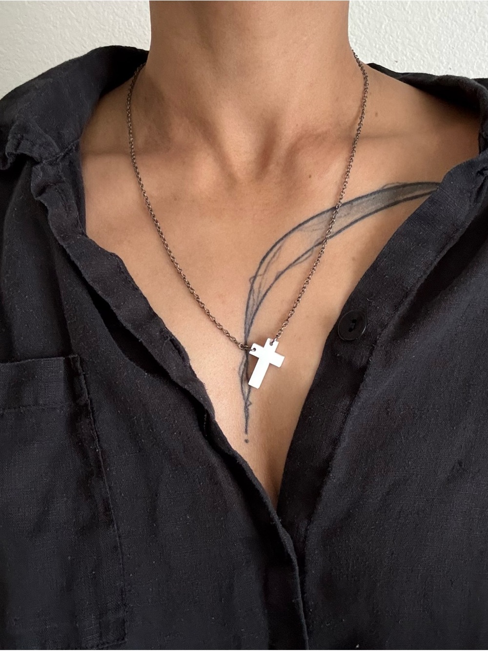 Alex + Chloe Acrylic White Cross on Gunmetal Chain